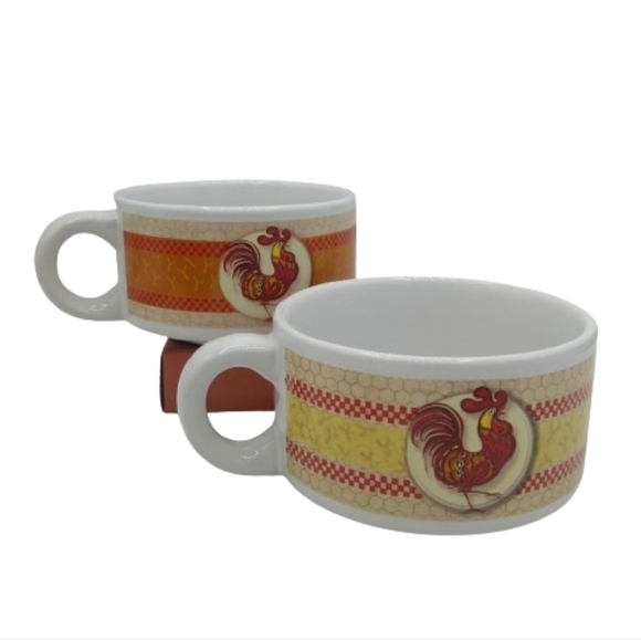 Houston Harvest Rooster Soup Mugs Set of 2 Chicken Stoneware Bowls Vintage - Picture 10 of 10